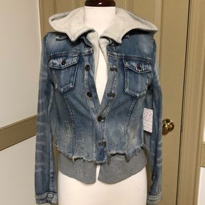 New Free People distressed denim jacket hoodie Xs